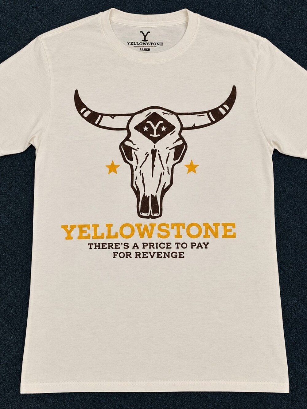 Small Yellowstone Womens Graphic Tee - Cream with Brown & Yellow Print